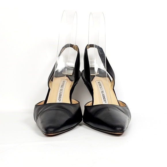 Manolo Blahnik Black Leather Slingback Heels - Picture 3 of 8